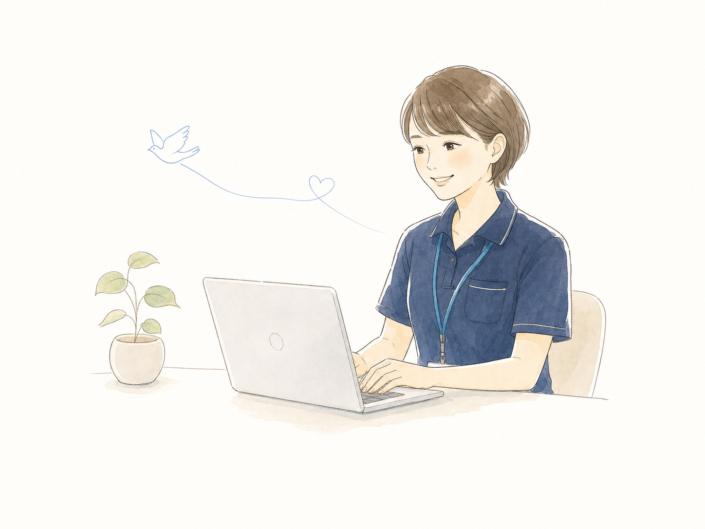 お問い合わせに対応するスタッフのイラスト